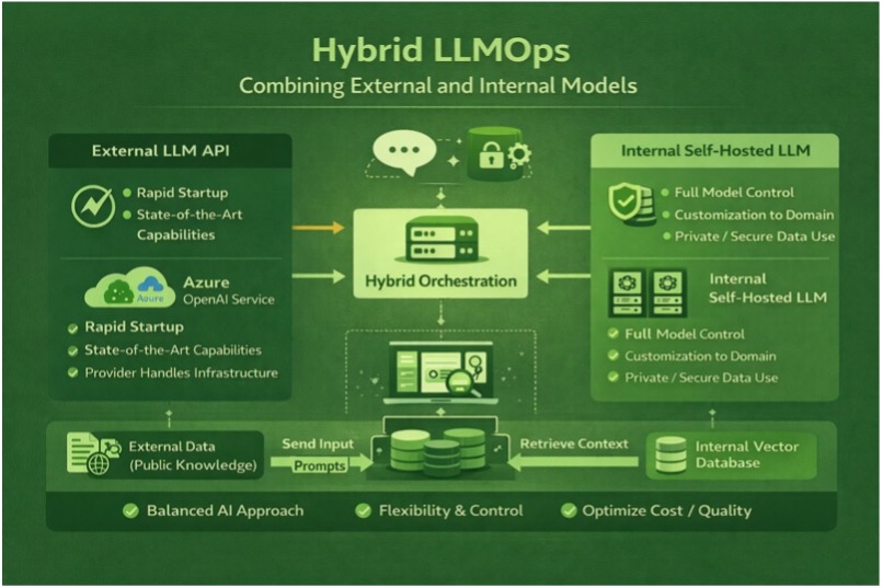Hybrid LLMOps diagram combining internal and external models